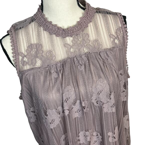 Paper + Tee Lace Sleeveless Lined Top Women’s Plus Size 2X Keyhole Back - Picture 2 of 10